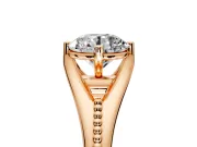 Solitaire Engagement Ring Setting for Round Cut Center with Milgrain Cathedral Band and Prong Head in Rose Gold