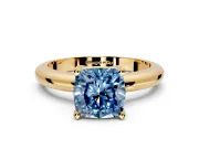 Solitaire Engagement Ring Setting for Fancy Blue Cushion Cut Center with Wire Band and Prong Head in Yellow Gold