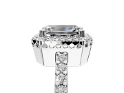 Halo Engagement Ring Setting for Emerald Cut Center with Inner Milgrain Border and Prong Head in Sterling Silver