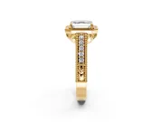 Milgrain Halo Engagement Ring Setting for Asscher Cut Center with Pave Band and Prong Head in Yellow Gold
