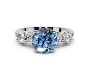 5 Stone Engagement Ring Setting for Fancy Blue Round Cut Center with Graduated Accents and Prong Head in Platinum