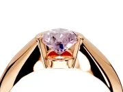 Tension Engagement Ring Setting for Fancy Pink Pear-Shaped Center with Wide Tapered Band and Tension Head in Rose Gold