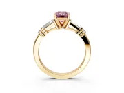 Bar-Set Engagement Ring Setting for Fancy Pink Emerald Cut Center with Tapered Baguette Accents and Prong Head in Yellow Gold