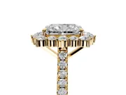 Halo Engagement Ring Setting for Radiant Cut Center with Single-Row Pave, Open Basket and Prong Head in Yellow Gold