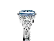 Cluster Engagement Ring Setting for Fancy Blue Princess Cut Center with Bezel Accent Clusters and Prong Head in Platinum