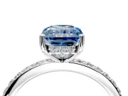 Solitaire Engagement Ring Setting for Fancy Blue Radiant Cut Center with Fine Pave Band and Prong Head in Platinum