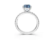 Solitaire Engagement Ring Setting for Fancy Blue Round Cut Center with Shared-Prong Accents and Prong Head in Platinum