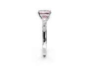 3 Stone Engagement Ring Setting for Fancy Pink Princess Cut Center with Tapered Baguettes, Plain Band and Prong Head in White Gold