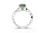 Solitaire Engagement Ring Setting for Fancy Green Princess Cut Center with Twisted Pave Split Shank and Prong Head in Platinum