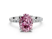 Solitaire Engagement Ring Setting for Fancy Pink Oval Center with Fine Pave Narrow Band and Prong Head in Platinum