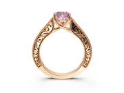 Solitaire Engagement Ring Setting for Fancy Pink Cushion Cut Center with Engraved Pave Band and Prong Head in Rose Gold