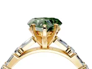 Baguette Engagement Ring Setting for Fancy Green Heart-Shaped Center with Alternating Bar-Set Band and Prong Head in Yellow Gold
