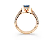 Solitaire Engagement Ring Setting for Fancy Blue Emerald Cut Center with Multi-Row Accents and Prong Head in Rose Gold