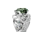 Halo Engagement Ring Setting for Fancy Green Heart-Shaped Center with Marquise and Pave Bypass Band and Prong Head in White Gold