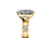 Solitaire Engagement Ring Setting for Emerald Cut Center with Beaded Bezel Station Band and Prong Head in Yellow Gold