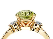 3 Stone Engagement Ring Setting for Fancy Yellow Round Cut Center with Round Cut Side Accents and Prong Head in Yellow Gold