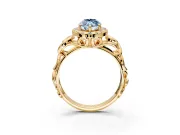 Halo Engagement Ring Setting for Fancy Blue Marquise Center with Open Scroll Shoulders and Prong Head in Yellow Gold