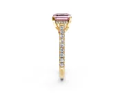 Solitaire Engagement Ring Setting for Fancy Pink Asscher Cut Center with Widening Pave Band and Claw Prong Head in Yellow Gold