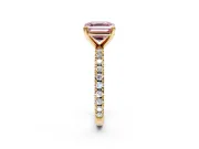 Solitaire Engagement Ring Setting for Fancy Pink Asscher Cut Center with Fine Pave Band and Claw Prong Head in Yellow Gold