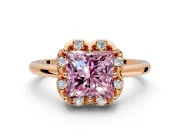 Floral Frame Engagement Ring Setting for Fancy Pink Princess Cut Center with Accent Clusters and Prong Head in Rose Gold