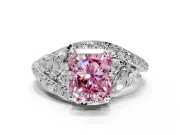 Halo Engagement Ring Setting for Fancy Pink Radiant Cut Center with Marquise and Pave Bypass Band and Prong Head in White Gold
