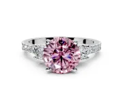 3 Stone Engagement Ring Setting for Fancy Pink Round Cut Center with Round Cut Side Accents and Prong Head in Platinum