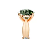 Solitaire Engagement Ring Setting for Fancy Green Round Cut Center with Carved Leaf Shoulders and Prong Head in Rose Gold