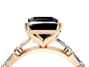 Baguette Engagement Ring Setting for Fancy Black Princess Cut Center with Alternating Bar-Set Band and Prong Head in Rose Gold