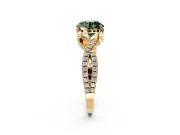 Solitaire Engagement Ring Setting for Fancy Green Round Cut Center with Narrow Twist Pave Band and Prong Head in Yellow Gold