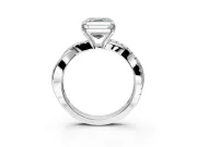 Crossover Engagement Ring Setting for Asscher Cut Center with Pave and Plain Strands and Prong Head in Sterling Silver