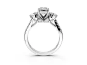 3 Stone Engagement Ring Setting for Emerald Cut Center with Crossover Basket, Pave Band and Prong Head in Platinum