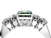 5 Stone Engagement Ring Setting for Fancy Green Emerald Cut Center with Equal Close-Set Accents and Prong Head in Sterling Silver