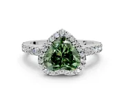 Halo Engagement Ring Setting for Fancy Green Heart-Shaped Center with Full Pave Band and Prong Head in Platinum