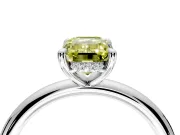 Hidden Halo Engagement Ring Setting for Fancy Yellow Emerald Cut Center with Thin Rounded Band and Prong Head in Sterling Silver