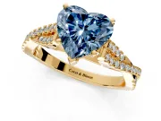 Solitaire Engagement Ring Setting for Fancy Blue Heart-Shaped Center with Twisted Pave Split Shank and Prong Head in Yellow Gold