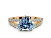 Solitaire Engagement Ring Setting for Fancy Blue Heart-Shaped Center with Pave Split Shank and Prong Head in Yellow Gold