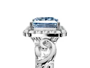 Halo Engagement Ring Setting for Fancy Blue Princess Cut Center with Open Scroll Shoulders and Prong Head in White Gold