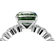 Shared-Prong Engagement Ring Setting for Fancy Green Asscher Cut Center with Graduated Accents and Prong Head in Sterling Silver