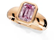 Solitaire Engagement Ring Setting for Fancy Pink Emerald Cut Center with Wide Band and Bezel Head in Rose Gold