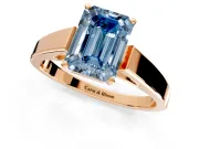 Solitaire Engagement Ring Setting for Fancy Blue Emerald Cut Center with Tapered Split Shoulders and Prong Head in Rose Gold
