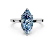Solitaire Engagement Ring Setting for Fancy Blue Marquise Center with Thin Rounded Plain Band and Prong Head in Sterling Silver