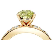 Solitaire Engagement Ring Setting for Fancy Yellow Cushion Cut Center with Channel-Set Accents and Prong Head in Yellow Gold