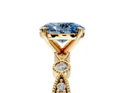 Solitaire Engagement Ring Setting for Fancy Blue Oval Center with Milgrain Bezel Accents and Prong Head in Yellow Gold