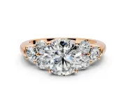 Cluster Engagement Ring Setting for Round Cut Center with Round Cut Accent Frame and Prong Head in Rose Gold
