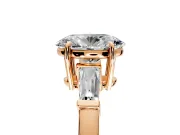 3 Stone Engagement Ring Setting for Oval Center with Baguette Accents and Prong Head in Rose Gold