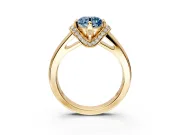 Solitaire Engagement Ring Setting for Fancy Blue Round Cut Center with Wide Band, Pave Collar and Prong Head in Yellow Gold