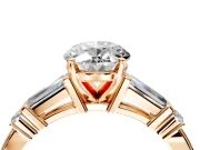 Bar-Set Engagement Ring Setting for Oval Center with Tapered Baguette Accents and Prong Head in Rose Gold
