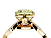 Solitaire Engagement Ring Setting for Fancy Yellow Asscher Cut Center with Accented Twist Band and Leaf Prong Head in Yellow Gold