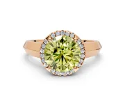 Halo Engagement Ring Setting for Fancy Yellow Round Cut Center with Knife Ridge Cathedral Band and Prong Head in Rose Gold