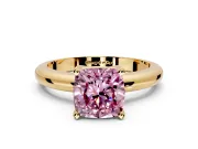 Solitaire Engagement Ring Setting for Fancy Pink Cushion Cut Center with Wire Band and Prong Head in Yellow Gold